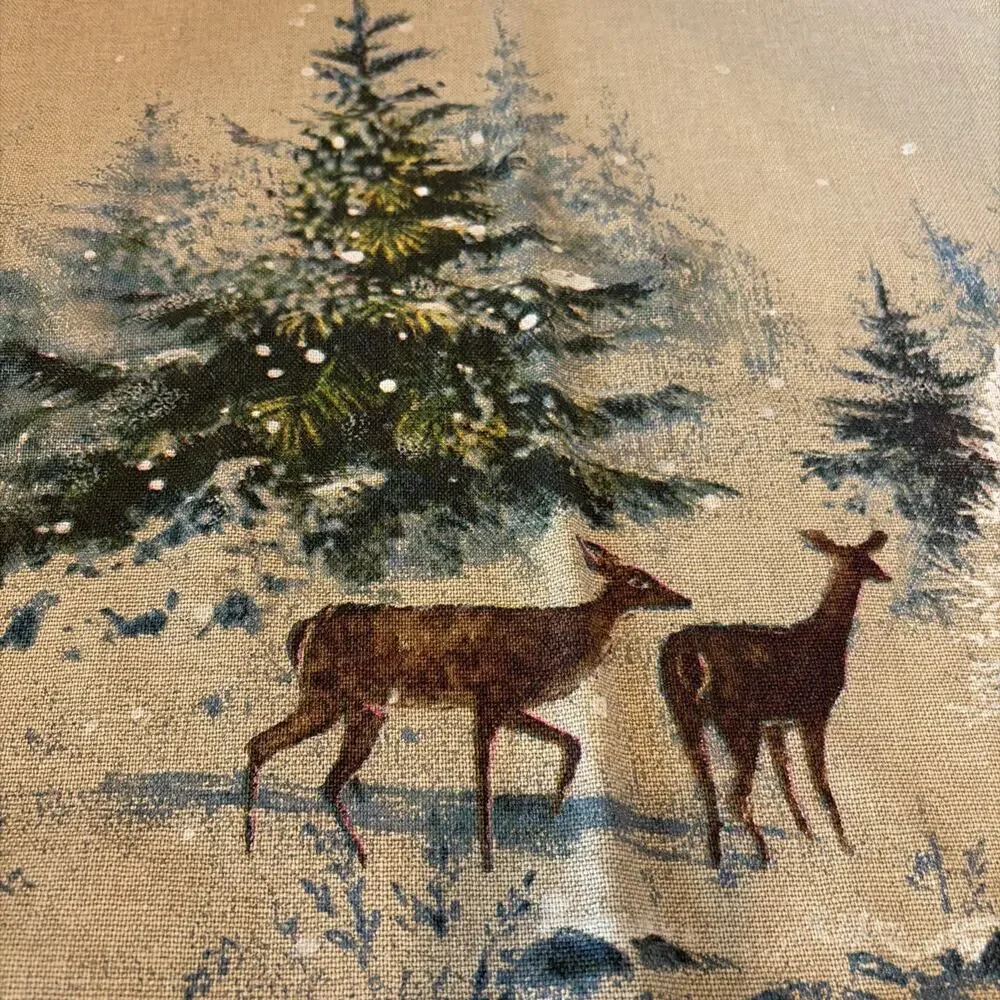 Pottery Barn Accent Pillow Cover Deer Winter Scene 20 X 20 Inch Square Zip NWT